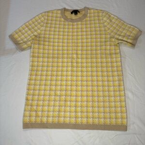 Ann Taylor Yellow and Cream Houndstooth Knit Sweater
